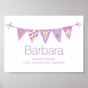 Barbara name meaning purple pink flag bunting poster