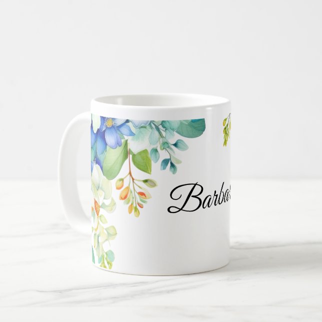 Barbara text decorated with spring flowers coffee mug (Front Left)