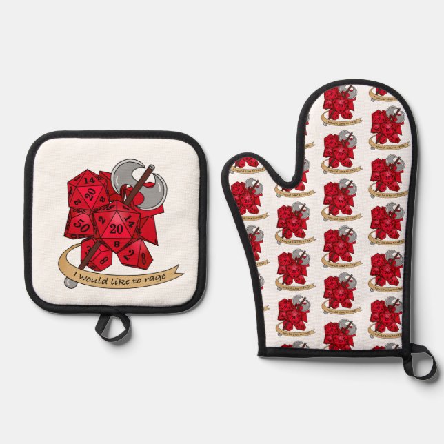 Barbarian Dice Design Oven Mitt & Pot Holder Set (Front)