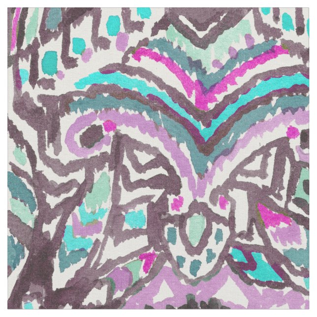 Barbarian Feather Boho Watercolor Tribal Fabric (Close Up)