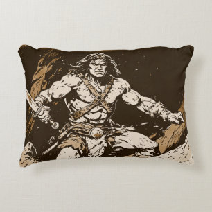 Barbarian w Broadsword Sepia Gold Pop Art Style Decorative Cushion