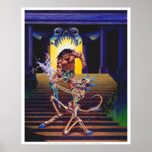 Barbarian with Skeleton Wizard Poster