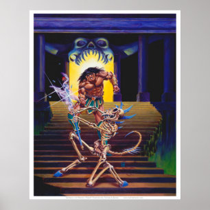 Barbarian with Skeleton Wizard Poster