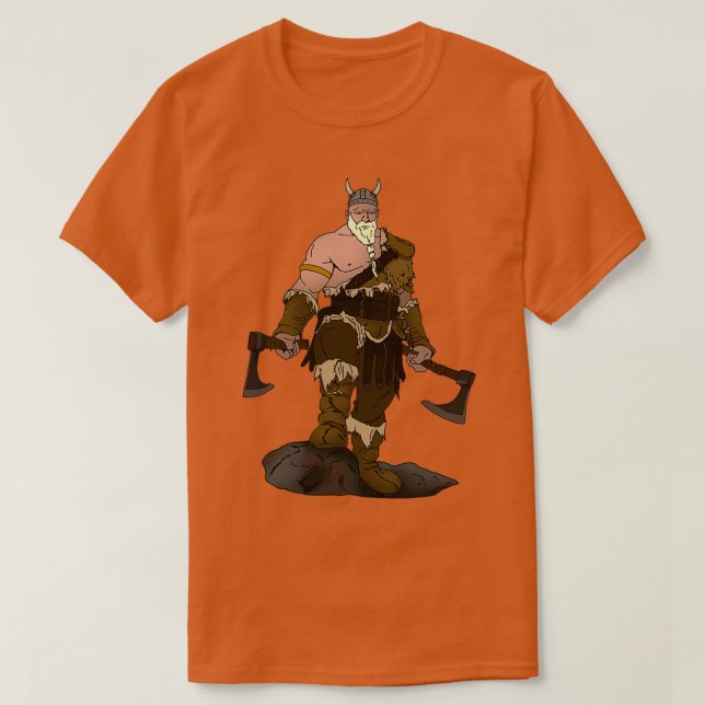 Barbaric Viking with beard and axes gift for knife T-Shirt (Design Front)