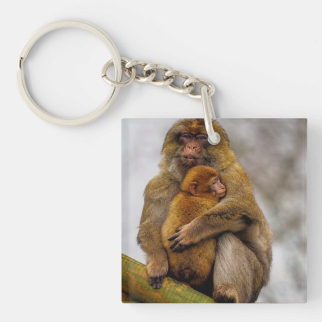 Barbary macaque mum and baby key ring (Front)