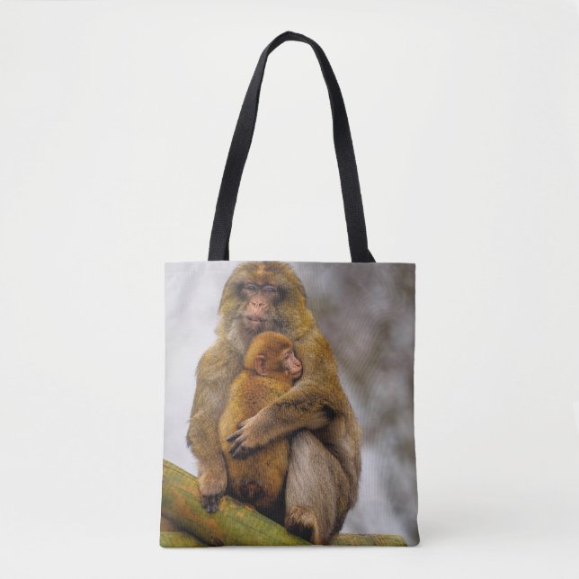 Barbary macaque mum and baby tote bag (Front)