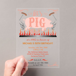 Barbecue BBQ Funny Pig Summer Birthday Party Acrylic Invitations