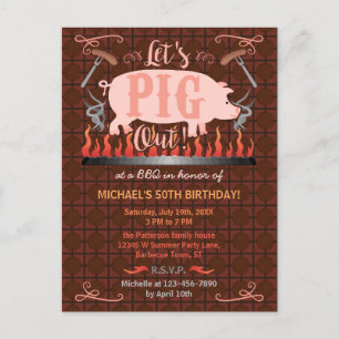 Barbecue BBQ Funny Pig Summer Birthday Party Invitation Postcard