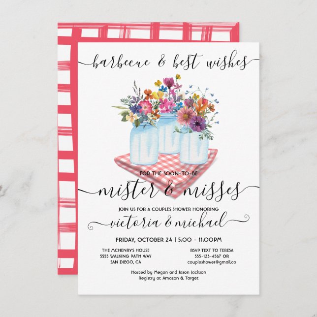 Barbecue Couples Shower Rehearsal Dinner Floral Invitation (Front/Back)