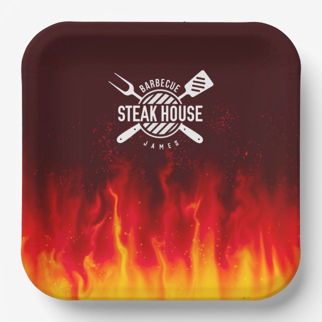 Barbecue Grill Flames — Personalised Steak House Paper Plate (Front)