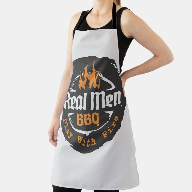 Barbecue Grill Grey Flames Real Men BBQ Apron (Insitu)