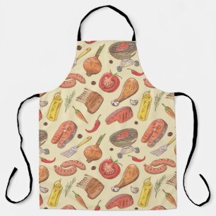 Barbecue, grill, hand-drawn seamless background. apron
