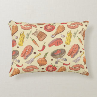 Barbecue, grill, hand-drawn seamless background. decorative cushion