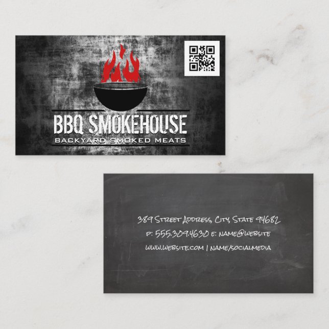 Barbecue Grill on Fire | qr code Business Card (Front/Back)