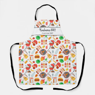 Barbecue Grill Pattern, Custom BBQ Chef Name Text Apron