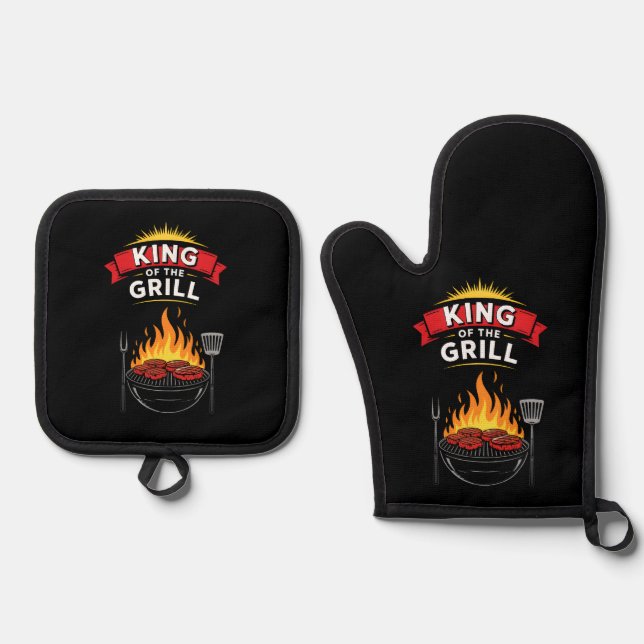 Barbecue King of the Grill Oven Mitt & Pot Holder Set (Front)