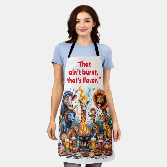 Barbecue Lion Giraffe Elephant Tiger Safari Animal Apron (Worn)