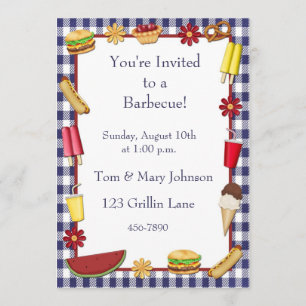 Barbecue Picnic Border Blue Invitation
