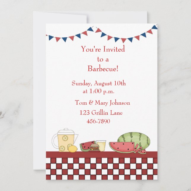 Barbecue Picnic Chequered Border Invitation (Front)