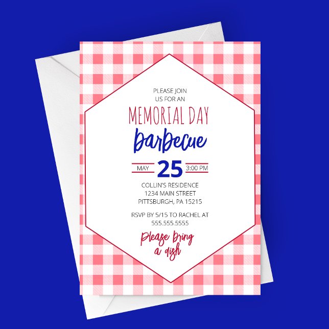 Barbecue Picnic Party Invitation (Memorial Day Barbecue Party Invitation - Picnic Table Design - Pot Luck Memorial Day)