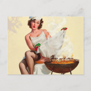 Barbecue Pin-Up Girl Postcard
