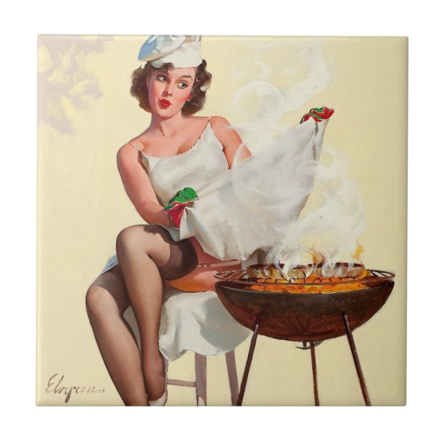 Barbecue Pin-Up Girl Tile (Front)