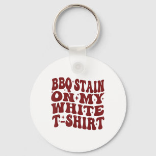 Barbecue Stain On My White Tee Funny Retro Bbq Mea Key Ring