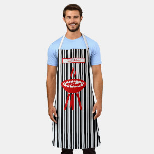 Barbecue Vertical Stripe #2 DIY Colours Black Whit Apron
