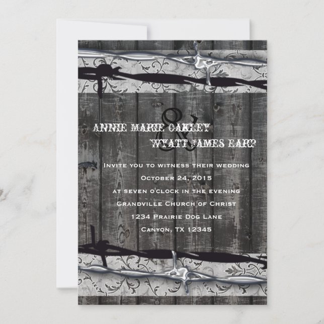 Barbed Wire and Lace Wood Wedding Invitation (Front)