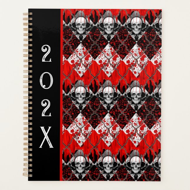 Barbed Wire Argyle Blood Spatter Red Black White Planner (Front)