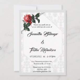 Barbed Wire Damask Rose Gothic Wedding Invitation
