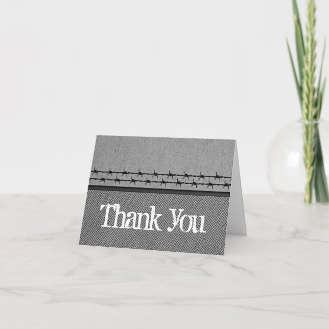 Barbed Wire Fence Biker Thank You Card, Grey Card (Front)