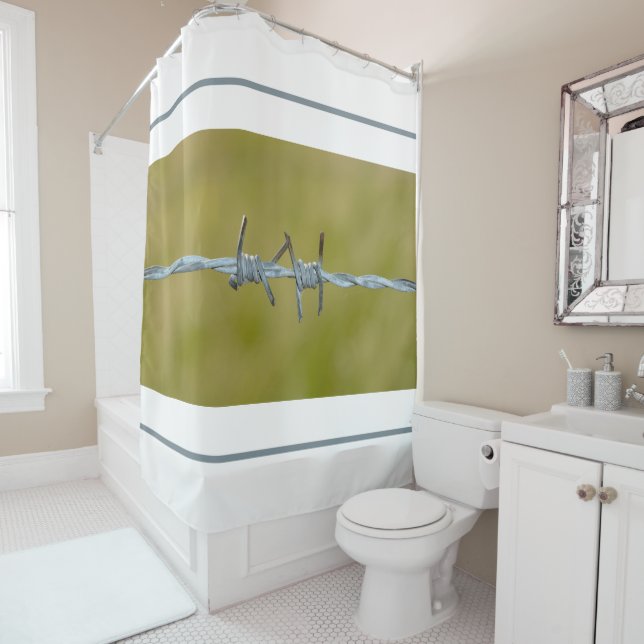 Barbed wire fence   - with white  - shower curtain (In Situ)