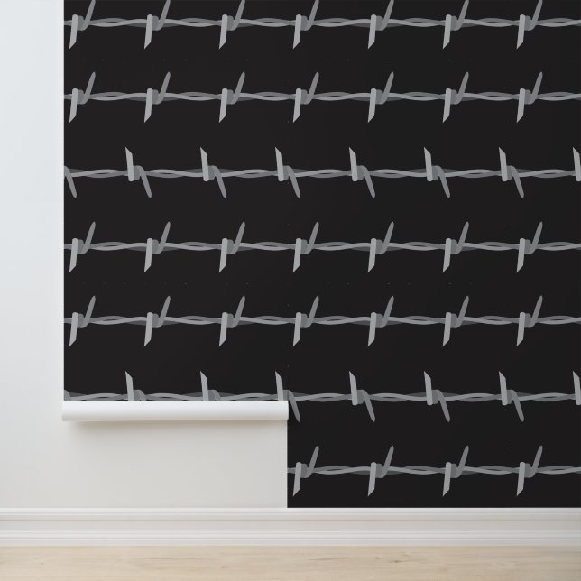 Barbed Wire Grey Black Patterned Wallpaper (Application)