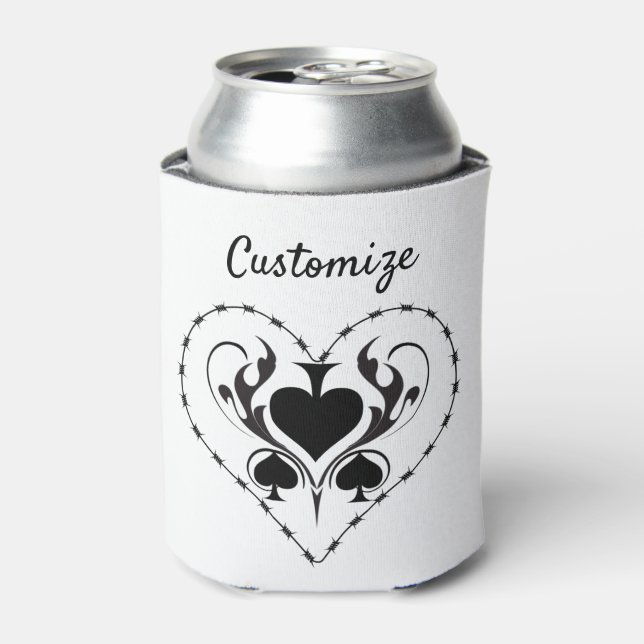 Barbed Wire Heart Black Spades Thunder_Cove Can Cooler (Can Front)