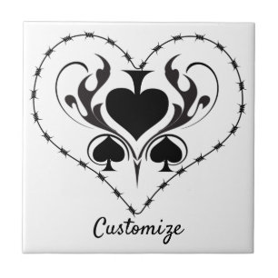 Barbed Wire Heart Black Spades Thunder_Cove  Ceramic Tile