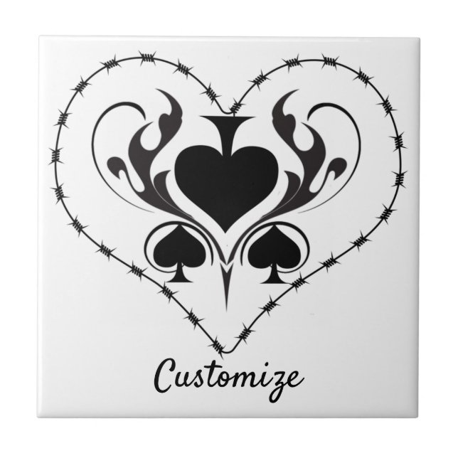 Barbed Wire Heart Black Spades Thunder_Cove  Ceramic Tile (Front)