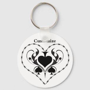 Barbed Wire Heart Black Spades Thunder_Cove  Key Ring