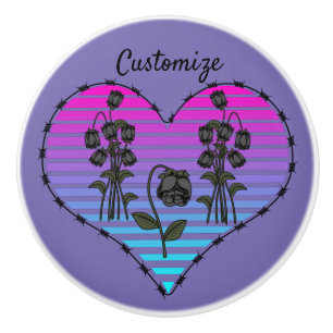 Barbed Wire Heart Wilted Black Roses Thunder_Cove Ceramic Knob