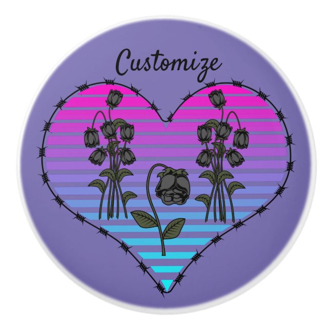 Barbed Wire Heart Wilted Black Roses Thunder_Cove Ceramic Knob (Front)
