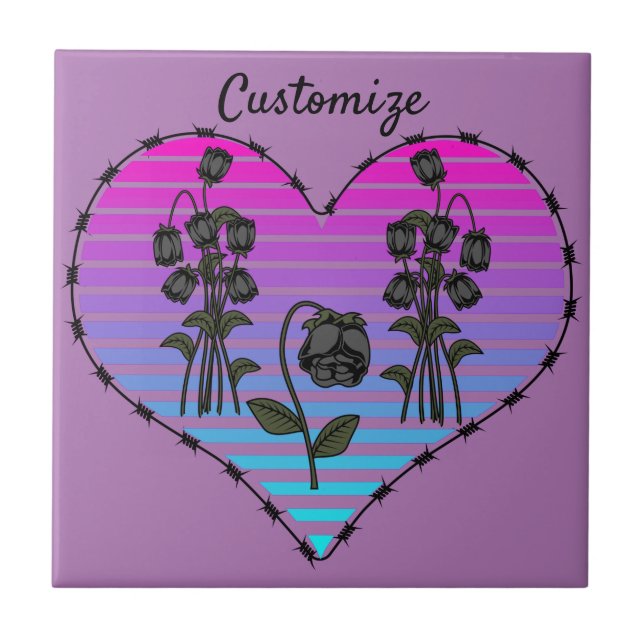 Barbed Wire Heart Wilted Black Roses Thunder_Cove  Ceramic Tile (Front)