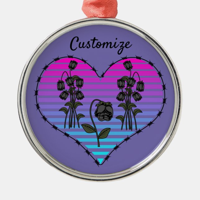 Barbed Wire Heart Wilted Black Roses Thunder_Cove  Metal Ornament (Front)