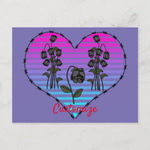 Barbed Wire Heart Wilted Black Roses Thunder_Cove Postcard