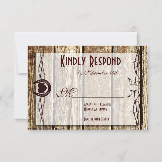 Barbed Wire Horseshoe Country Western RSVP Cards (Front)