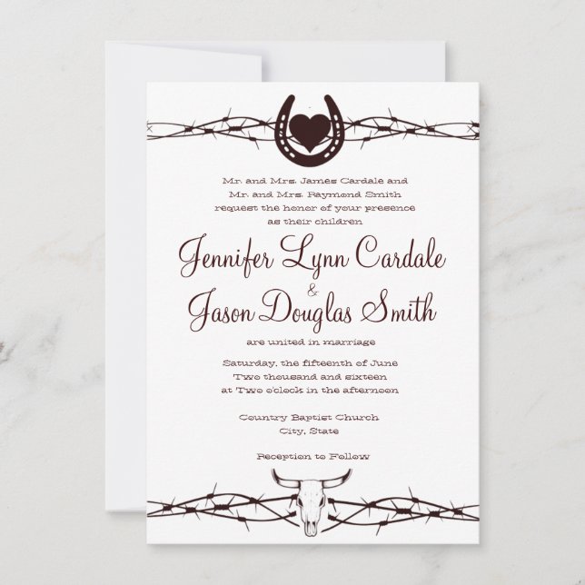 Barbed Wire Horseshoe Western Wedding Invitation (Front)