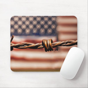 Barbed Wire Over American Flag Mouse Pad