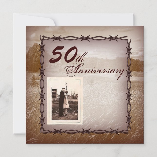 barbed wire western 50th wedding anniversary invitation (Front)