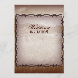 barbed wire western country wedding invitation