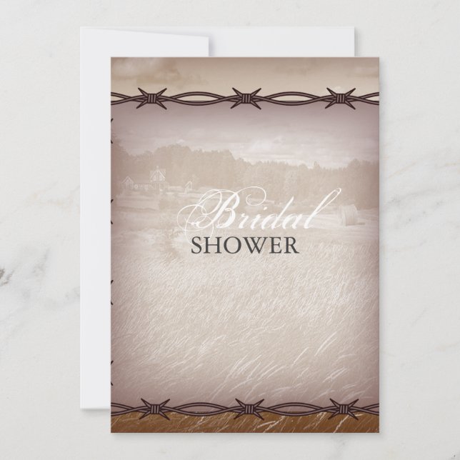 barbed wire western country wedding invitation (Front)