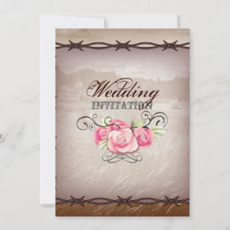 barbed wire western country wedding invitation